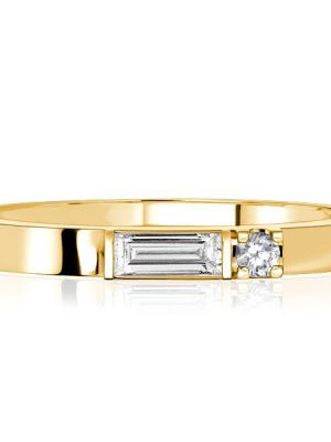Round & Baguette CZ Wedding Band - 18K Gold Plated Sterling Silver Travel Ring