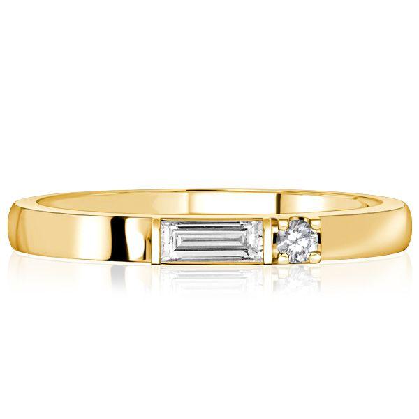 Round & Baguette CZ Wedding Band - 18K Gold Plated Sterling Silver Travel Ring