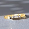 Round & Baguette CZ Wedding Band - 18K Gold Plated Sterling Silver Travel Ring