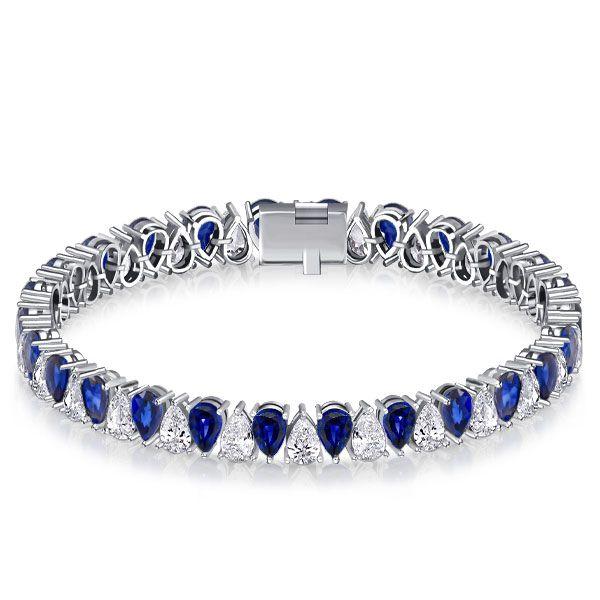 White & Blue Sapphire Pear Cut Tennis Bracelet - 925 Sterling Silver