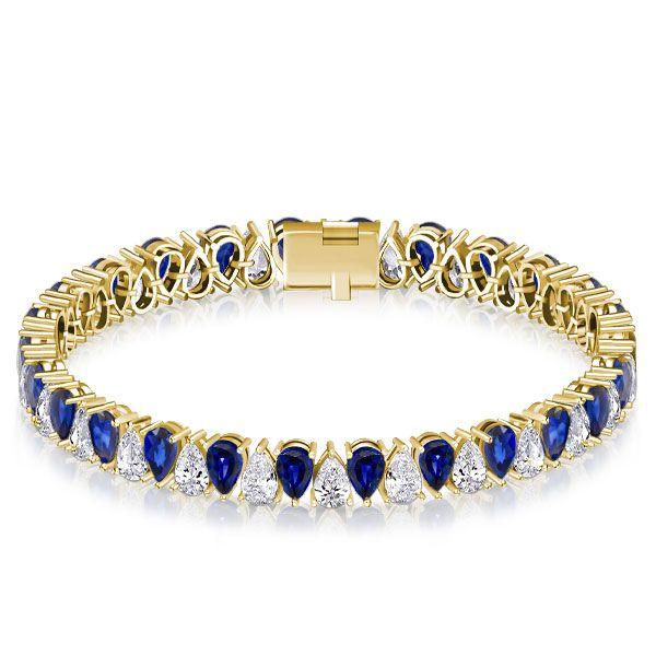 White & Blue Sapphire Pear Cut Tennis Bracelet - 925 Sterling Silver