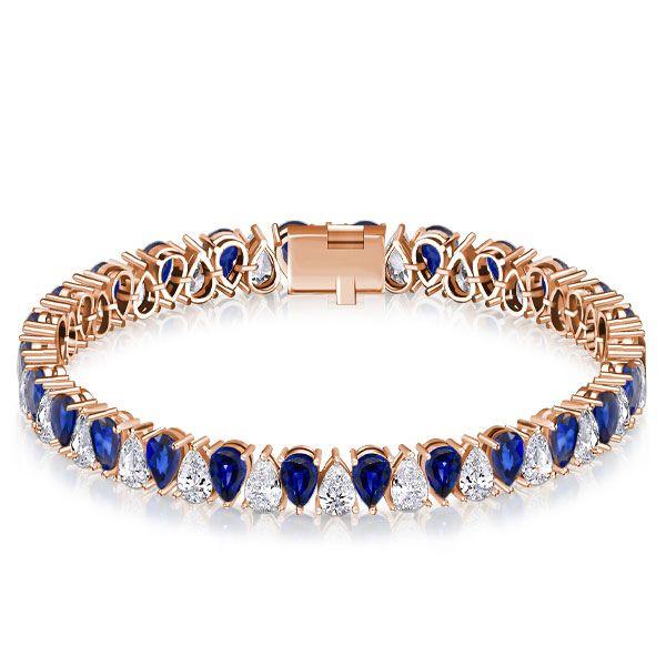 White & Blue Sapphire Pear Cut Tennis Bracelet - 925 Sterling Silver