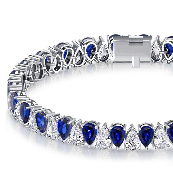 White & Blue Sapphire Pear Cut Tennis Bracelet - 925 Sterling Silver