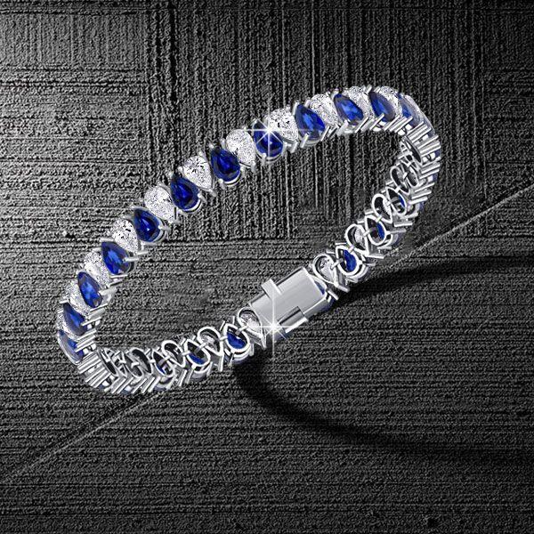 White & Blue Sapphire Pear Cut Tennis Bracelet - 925 Sterling Silver