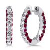 3-Sided Ruby Hoop Earrings for Women in 925 Sterling Silver