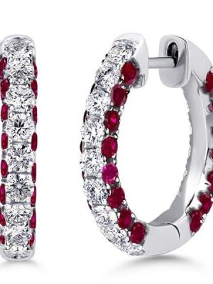 3-Sided Ruby Hoop Earrings for Women in 925 Sterling Silver