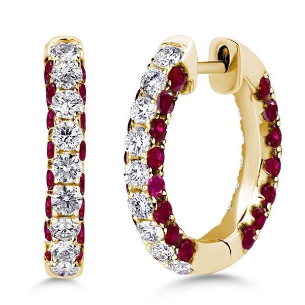 3-Sided Ruby Hoop Earrings for Women in 925 Sterling Silver