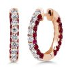 3-Sided Ruby Hoop Earrings for Women in 925 Sterling Silver
