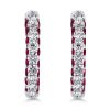3-Sided Ruby Hoop Earrings for Women in 925 Sterling Silver