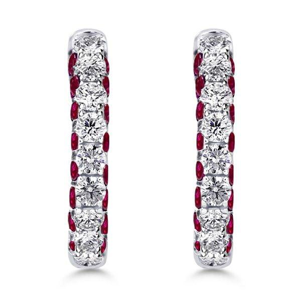 3-Sided Ruby Hoop Earrings for Women in 925 Sterling Silver