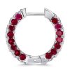 3-Sided Ruby Hoop Earrings for Women in 925 Sterling Silver