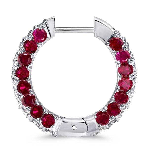 3-Sided Ruby Hoop Earrings for Women in 925 Sterling Silver