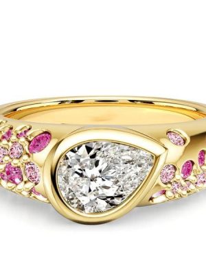 Pear Cut Pink Sapphire Engagement Ring in 18K Gold Plated Sterling Silver