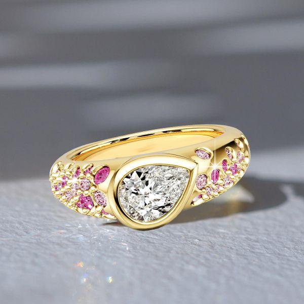 Pear Cut Pink Sapphire Engagement Ring in 18K Gold Plated Sterling Silver