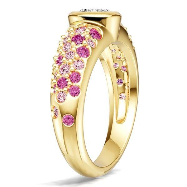 Pear Cut Pink Sapphire Engagement Ring in 18K Gold Plated Sterling Silver
