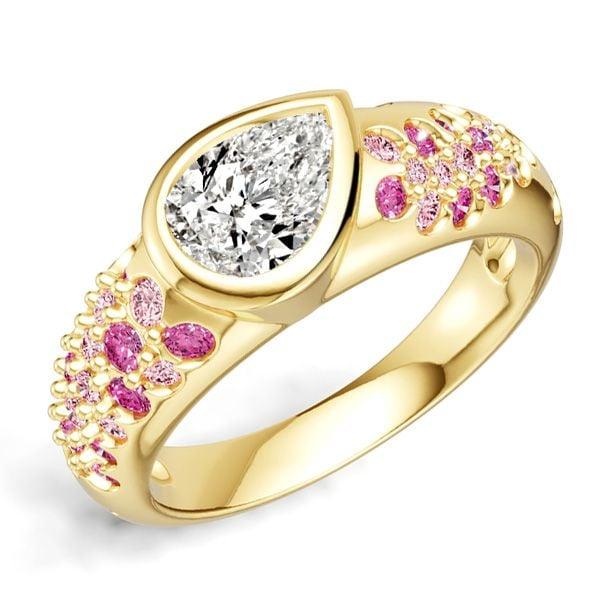 Pear Cut Pink Sapphire Engagement Ring in 18K Gold Plated Sterling Silver