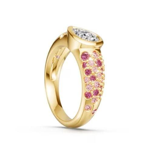 Pear Cut Pink Sapphire Engagement Ring in 18K Gold Plated Sterling Silver