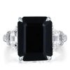 Black Sterling Silver Emerald Cut Three Stone Ring