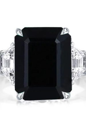 Black Sterling Silver Emerald Cut Three Stone Ring