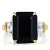 Black Sterling Silver Emerald Cut Three Stone Ring