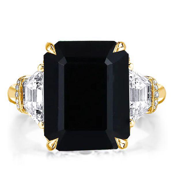 Black Sterling Silver Emerald Cut Three Stone Ring