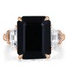 Black Sterling Silver Emerald Cut Three Stone Ring