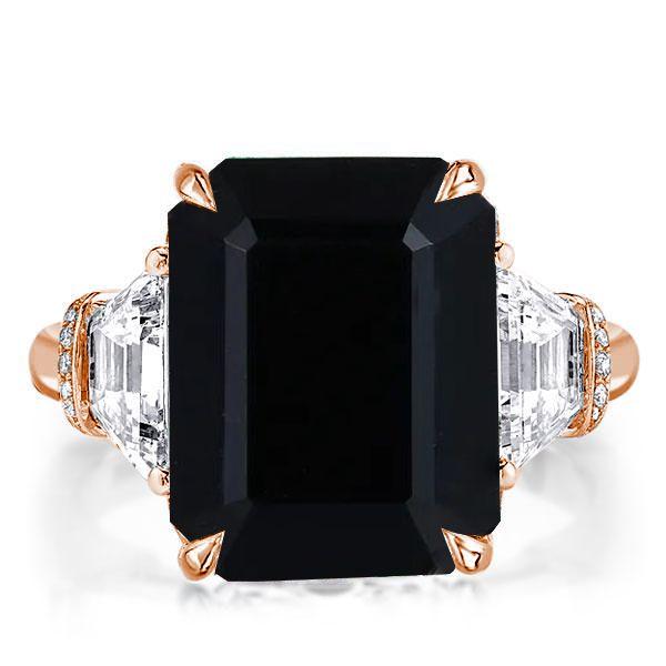 Black Sterling Silver Emerald Cut Three Stone Ring
