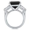Black Sterling Silver Emerald Cut Three Stone Ring