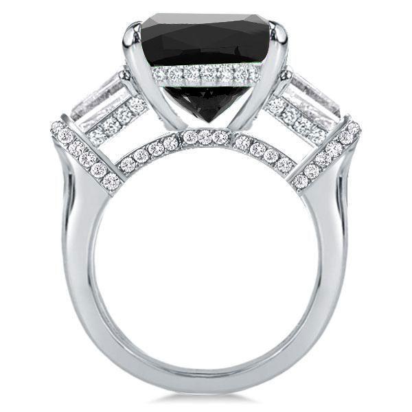 Black Sterling Silver Emerald Cut Three Stone Ring