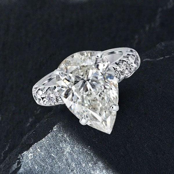 Classic Pear Shaped Engagement Ring | 9.00 CT Center Stone | Sterling Silver with Rhodium Finish