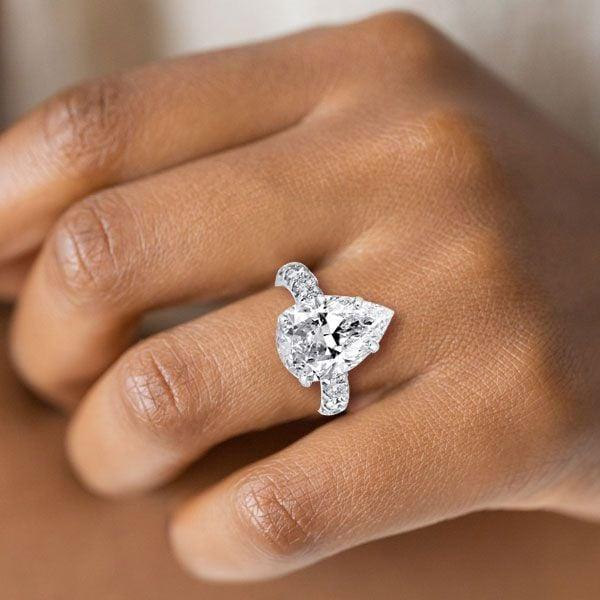 Classic Pear Shaped Engagement Ring | 9.00 CT Center Stone | Sterling Silver with Rhodium Finish