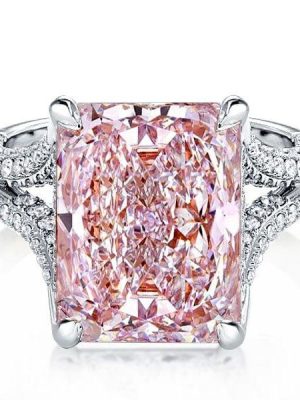 Split Shank Radiant Cut Pink Sapphire Engagement Ring for Women in Sterling Silver