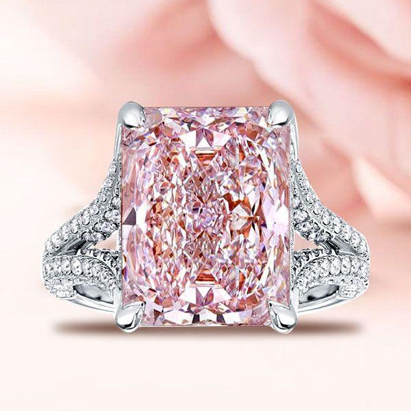 Split Shank Radiant Cut Pink Sapphire Engagement Ring for Women in Sterling Silver