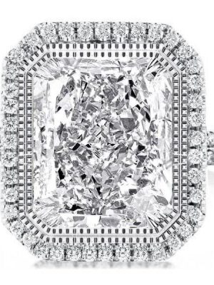 Radiant Halo Engagement Ring in Rhodium Plated 925 Sterling Silver