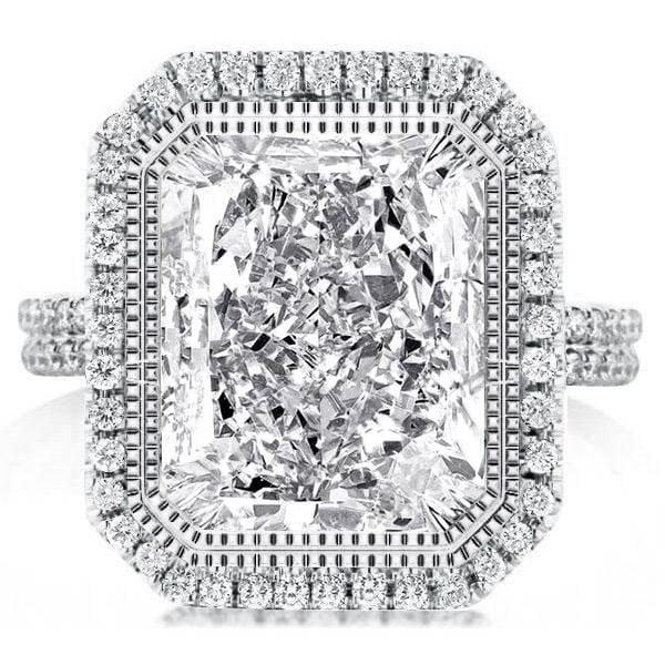 Radiant Halo Engagement Ring in Rhodium Plated 925 Sterling Silver