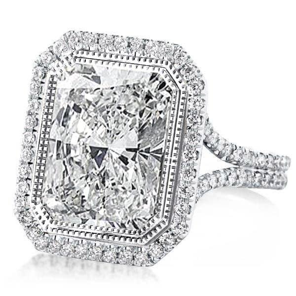 Radiant Halo Engagement Ring in Rhodium Plated 925 Sterling Silver