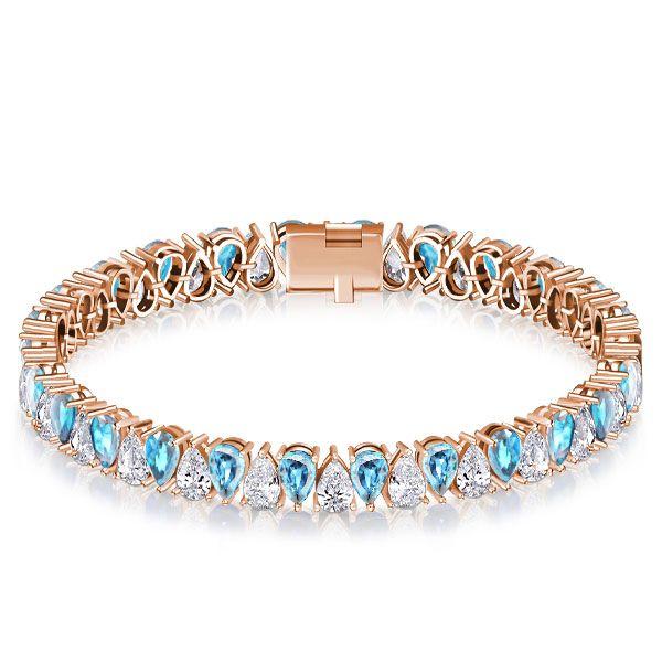 Pear Cut Aquamarine & White CZ Tennis Bracelet in Sterling Silver