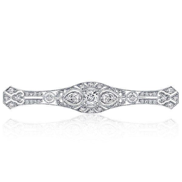 Antique Art Deco White Sapphire Brooch - Sterling Silver Bar Pin