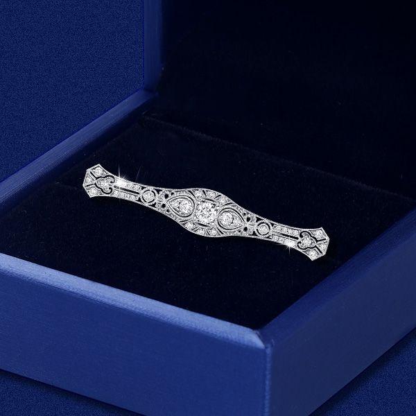 Antique Art Deco White Sapphire Brooch - Sterling Silver Bar Pin