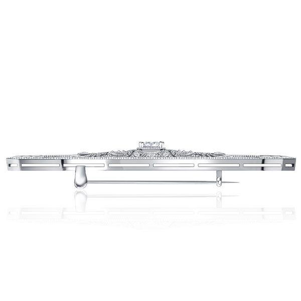 Antique Art Deco White Sapphire Brooch - Sterling Silver Bar Pin