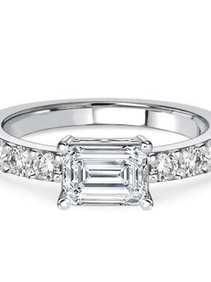 Emerald Cut East West Wedding Ring for Women, 1.48 CTW Total Stone Weight in Sterling Silver