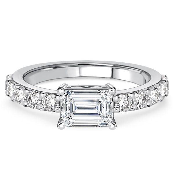 Emerald Cut East West Wedding Ring for Women, 1.48 CTW Total Stone Weight in Sterling Silver