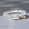 Emerald Cut East West Wedding Ring for Women, 1.48 CTW Total Stone Weight in Sterling Silver