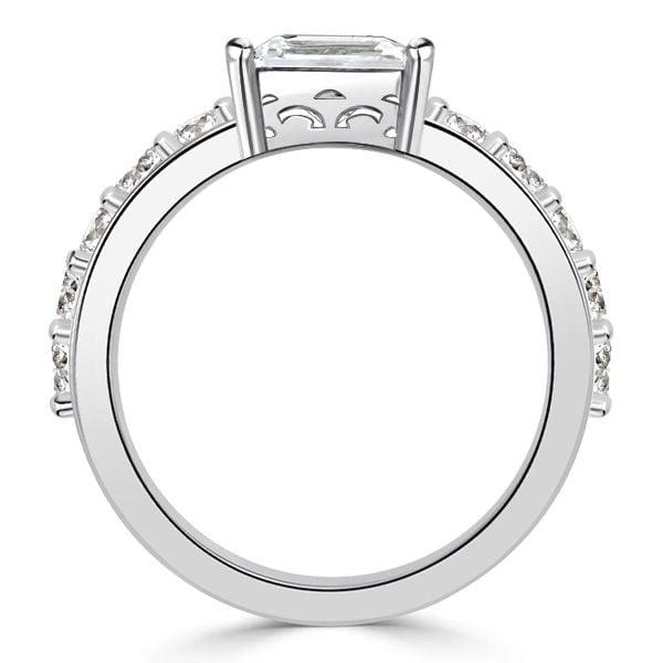 Emerald Cut East West Wedding Ring for Women, 1.48 CTW Total Stone Weight in Sterling Silver
