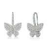 Sterling Silver Dancing Butterfly Earrings with White Sapphire Drops for Women