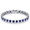 White and Blue Sapphire Pear Cut Tennis Bracelet in Sterling Silver