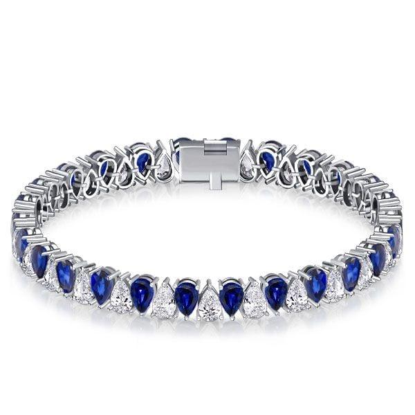 White and Blue Sapphire Pear Cut Tennis Bracelet in Sterling Silver