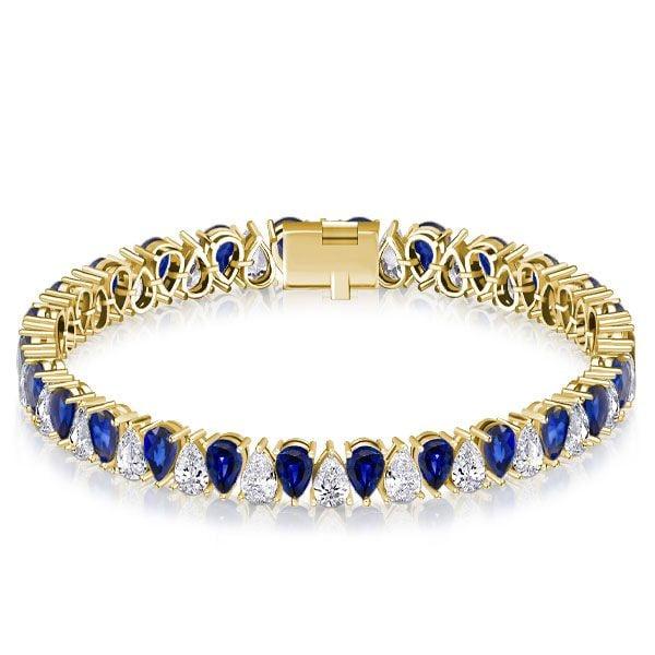 White and Blue Sapphire Pear Cut Tennis Bracelet in Sterling Silver