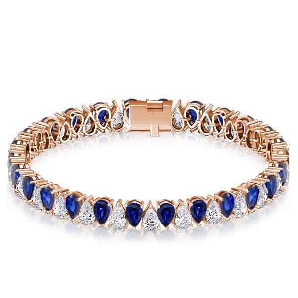 White and Blue Sapphire Pear Cut Tennis Bracelet in Sterling Silver