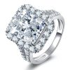 Halo Created White Sapphire Engagement Ring - Sterling Silver Split Shank